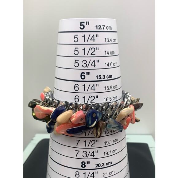 Vintage Spidel Style Metal Stretch Multicolored Polished MOP Shell Bracelet - Picture 5 of 5
